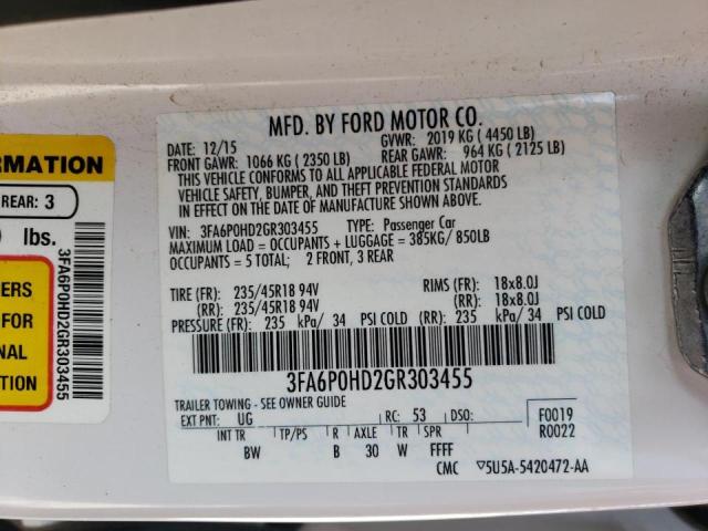 Photo 10 from auction – 2016 FORD FUSION SE with VIN 3FA6P0HD2GR303455