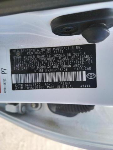 Photo 10 from auction – 2012 TOYOTA CAMRY BASE with VIN 4T1BF1FK8CU195408