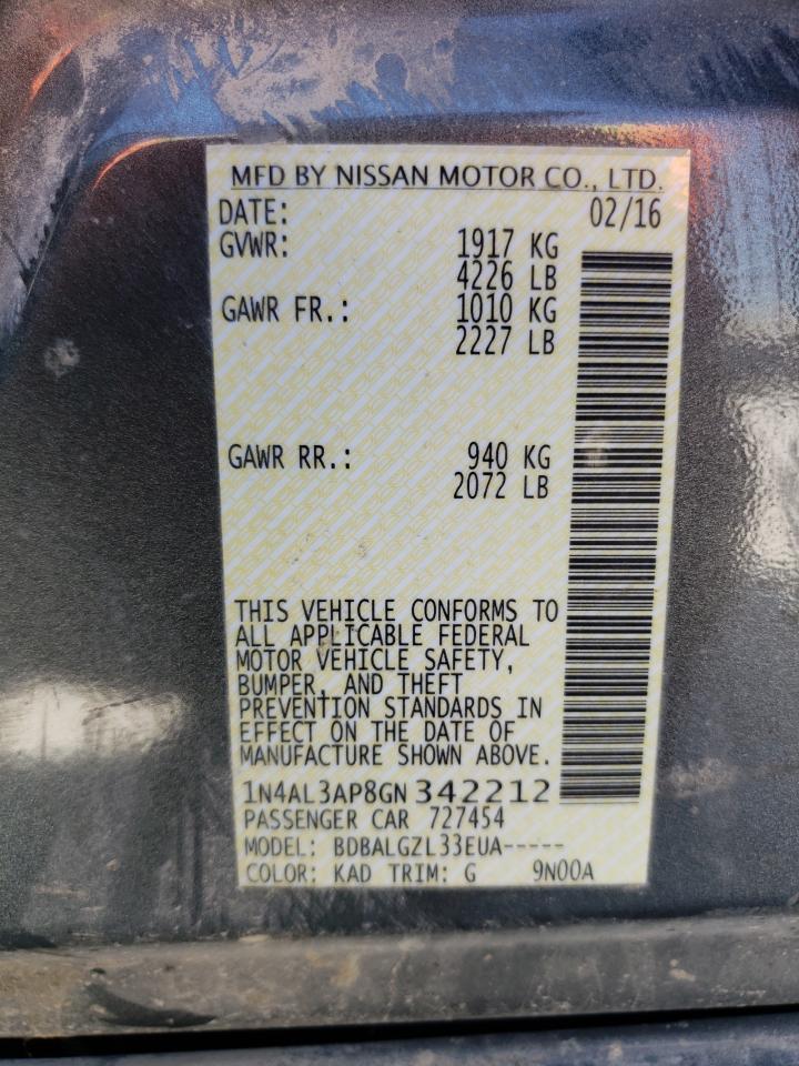 Photo 10 from auction – 2016 NISSAN ALTIMA 2.5 with VIN 1N4AL3AP8GN342212