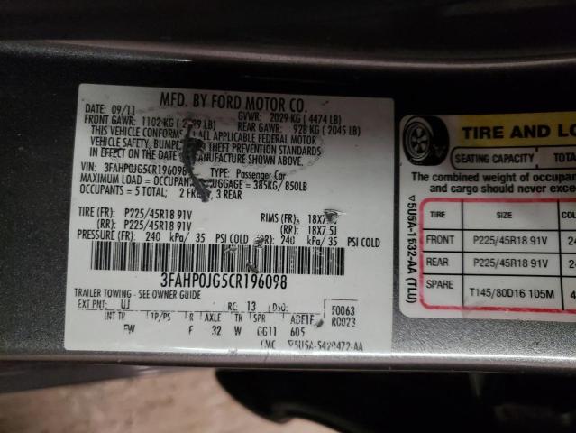 Photo 10 from auction – 2012 FORD FUSION with VIN 3FAHP0JG5CR196098