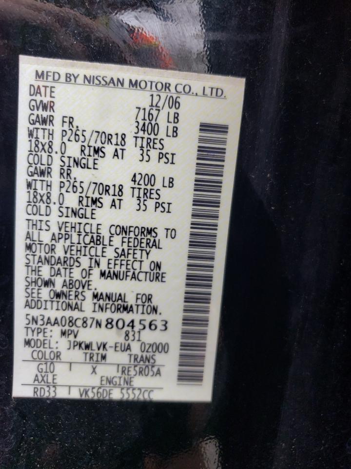 Photo 10 from auction – 2007 INFINITI QX56 with VIN 5N3AA08C87N804563
