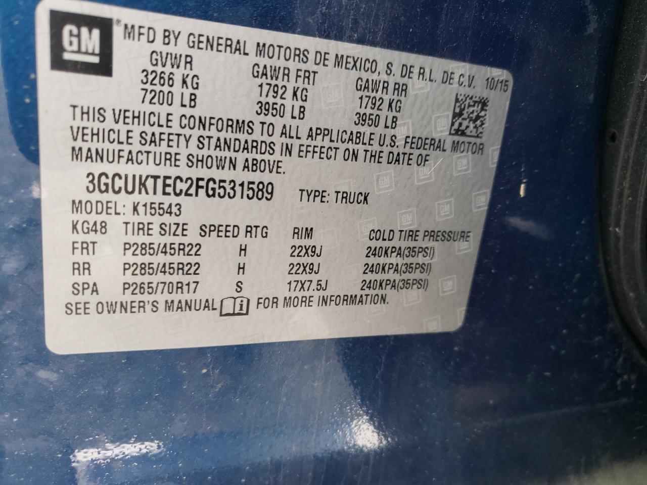 Photo 10 from auction – 2015 CHEVROLET SILVERADO with VIN 3GCUKTEC2FG531589