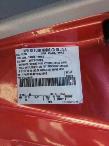 Photo 10 from auction – 2000 FORD MUSTANG with VIN 1FAFP4040YF204893