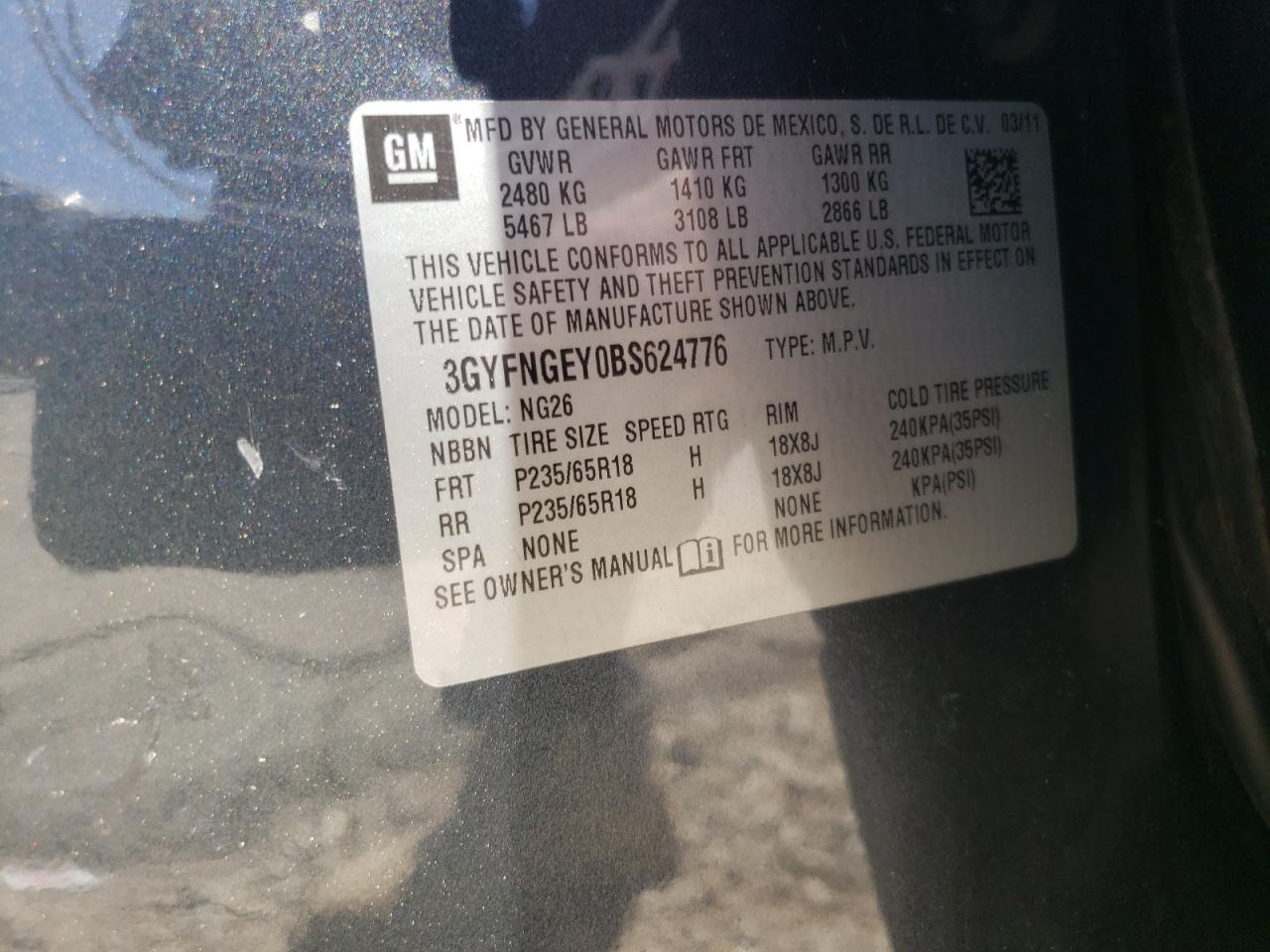 Photo 10 from auction – 2011 CADILLAC SRX with VIN 3GYFNGEY0BS624776