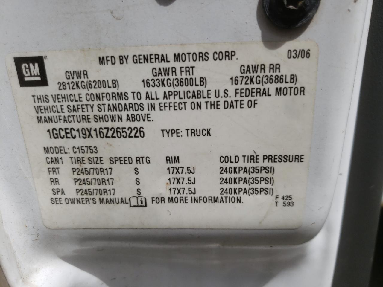 Photo 10 from auction – 2006 CHEVROLET SILVERADO with VIN 1GCEC19X16Z265226