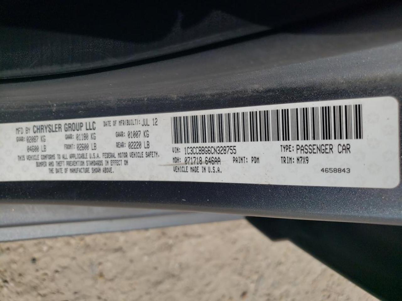 Photo 10 from auction – 2012 CHRYSLER 200 TOURIN with VIN 1C3CCBBG6CN328755