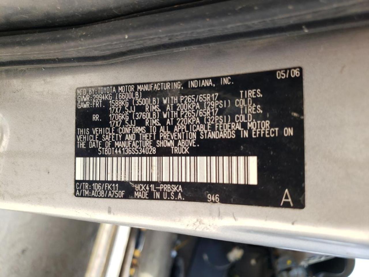 Photo 10 from auction – 2006 TOYOTA TUNDRA DOU with VIN 5TBDT44136S534028