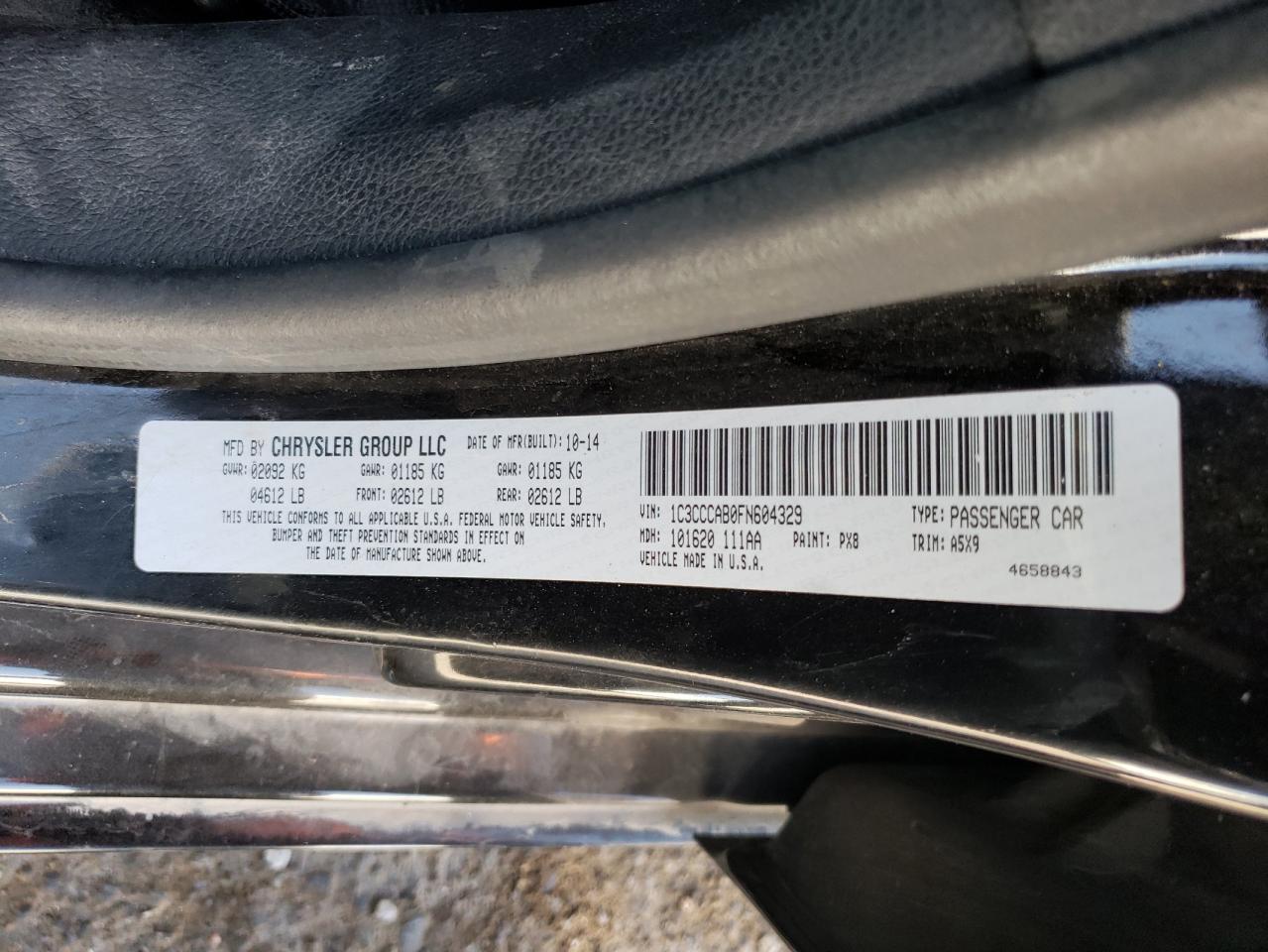 Photo 10 from auction – 2015 CHRYSLER 200 LIMITE with VIN 1C3CCCAB0FN604329