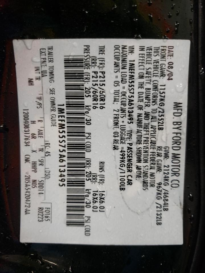 Photo 10 from auction – 2005 MERCURY SABLE LS P with VIN 1MEFM55S75A613495