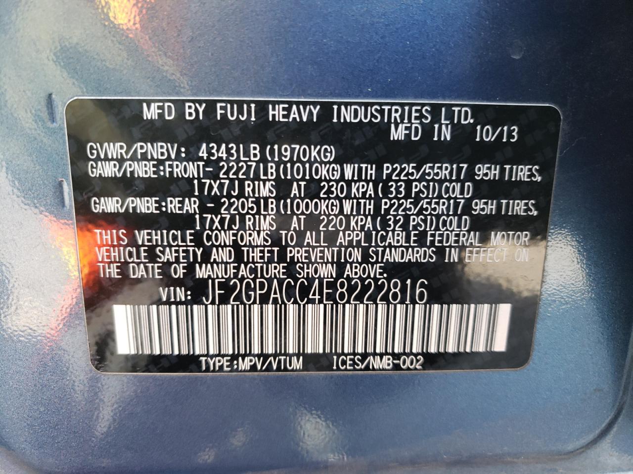 Photo 10 from auction – 2014 SUBARU XV CROSSTR with VIN JF2GPACC4E8222816