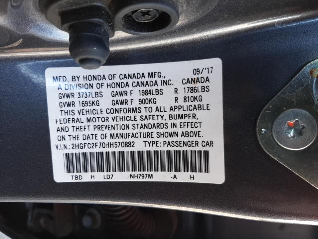 Photo 10 from auction – 2017 HONDA CIVIC EX with VIN 2HGFC2F70HH570882