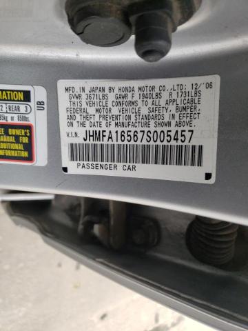 Photo 10 from auction – 2007 HONDA CIVIC LX with VIN JHMFA16567S005457