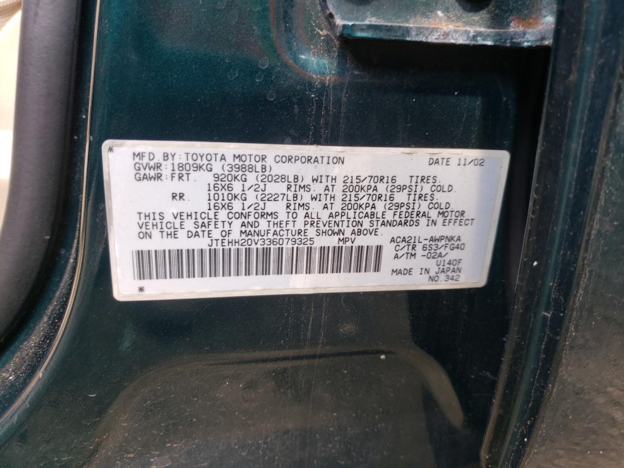 Photo 10 from auction – 2003 TOYOTA RAV4 with VIN JTEHH20V336079325