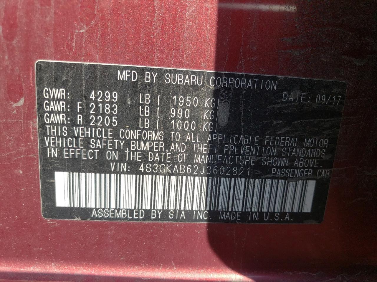 Photo 10 from auction – 2018 SUBARU IMPREZA PR with VIN 4S3GKAB62J3602821