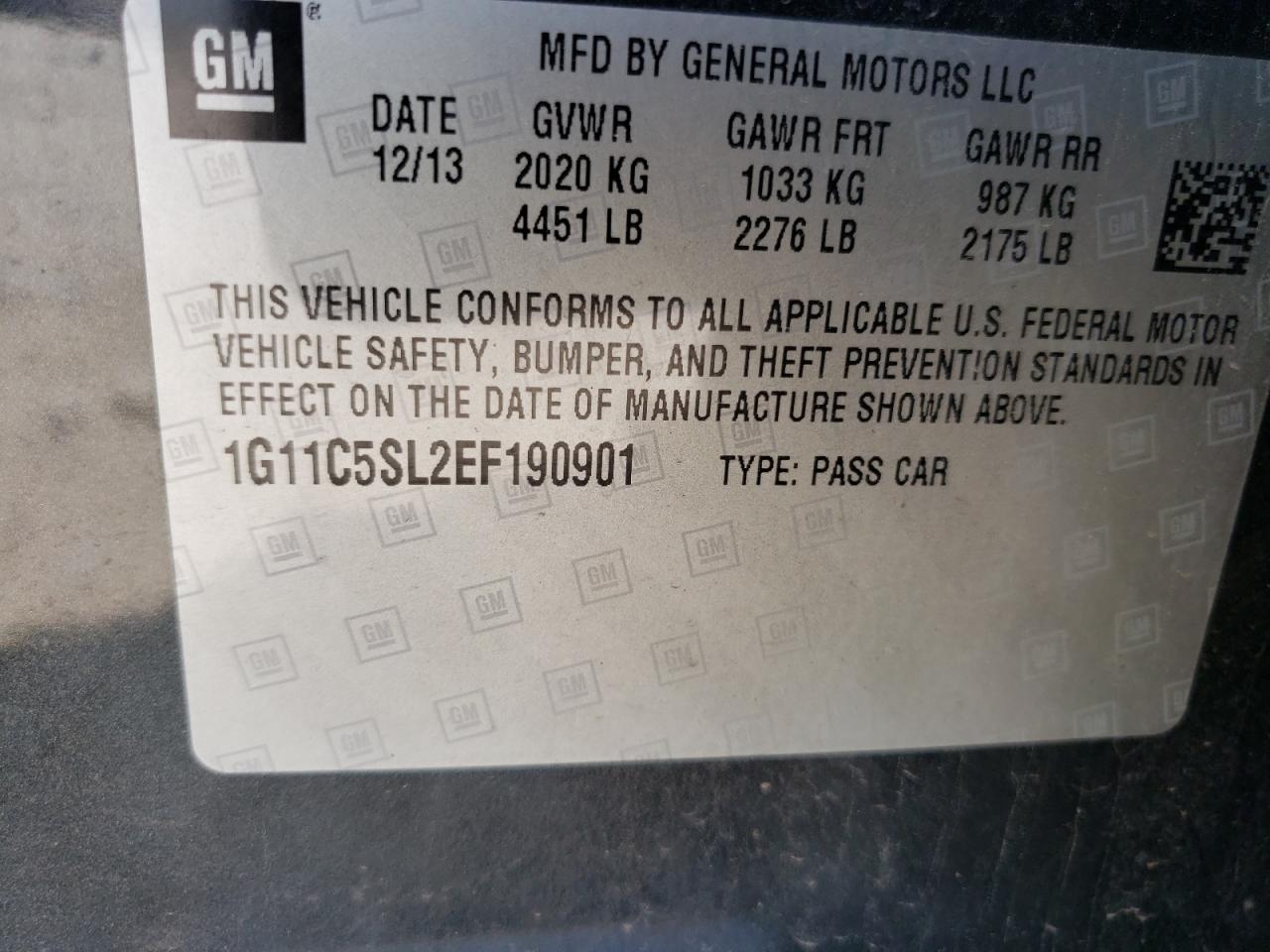 Photo 10 from auction – 2014 CHEVROLET MALIBU 1LT with VIN 1G11C5SL2EF190901