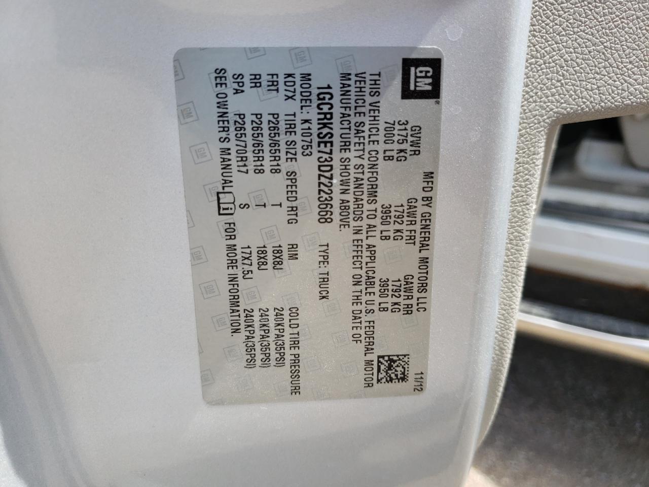 Photo 10 from auction – 2013 CHEVROLET SILVERADO with VIN 1GCRKSE73DZ223668