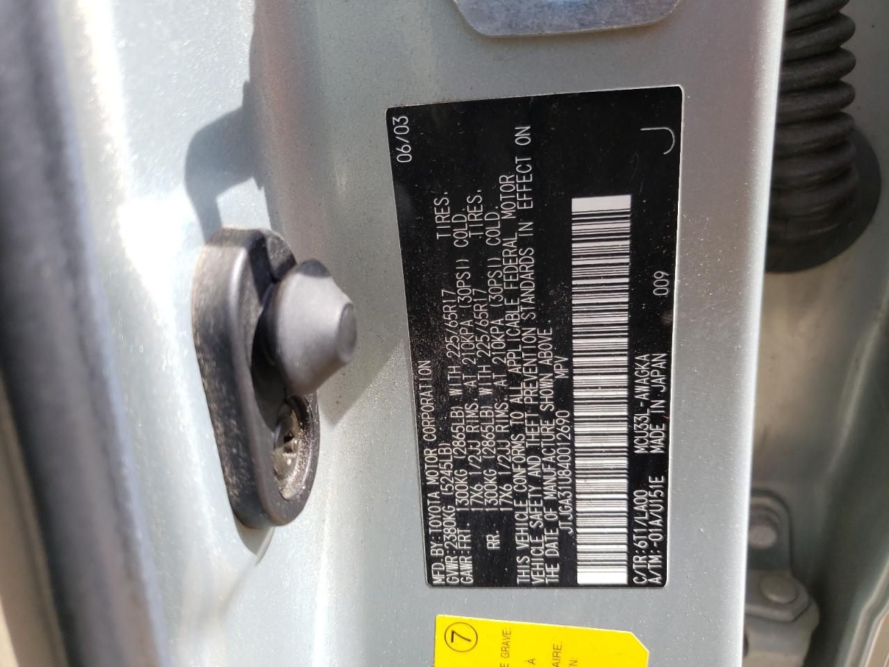 Photo 10 from auction – 2004 LEXUS RX 330 with VIN JTJGA31U840012690