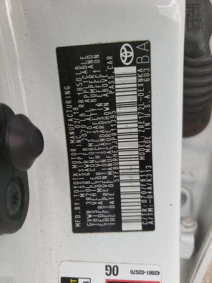 Photo 10 from auction – 2018 TOYOTA COROLLA L with VIN 5YFBURHE3JP811395