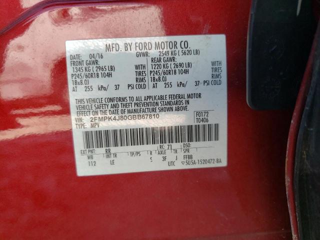 Photo 10 from auction – 2016 FORD EDGE SEL with VIN 2FMPK4J80GBB67810