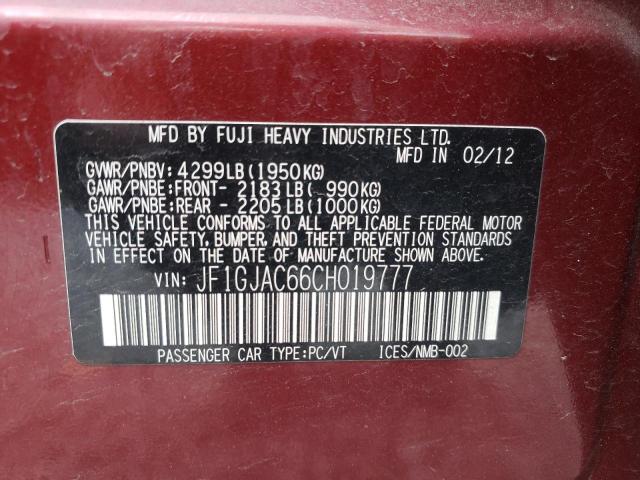 Photo 10 from auction – 2012 SUBARU IMPREZA PR with VIN JF1GJAC66CH019777
