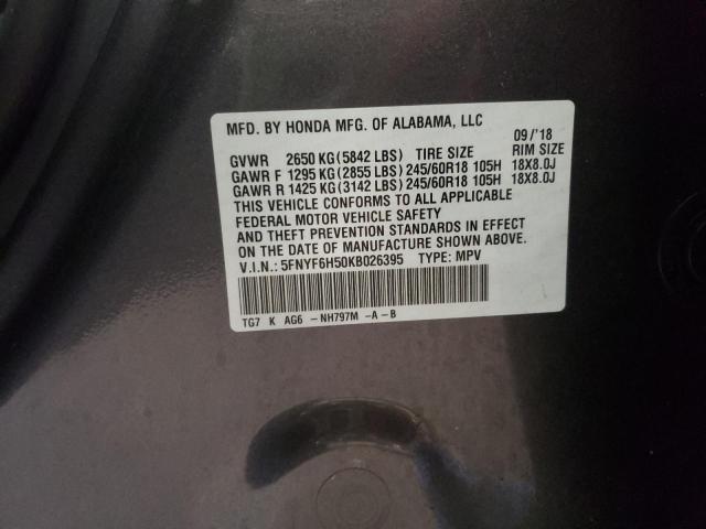 Zdjęcie 10 z aukcji – 2019 HONDA PILOT z VIN 5FNYF6H50KB026395