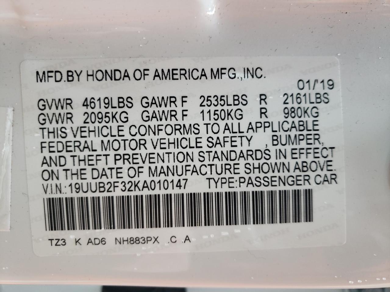 Photo 10 from auction – 2019 ACURA TLX with VIN 19UUB2F32KA010147