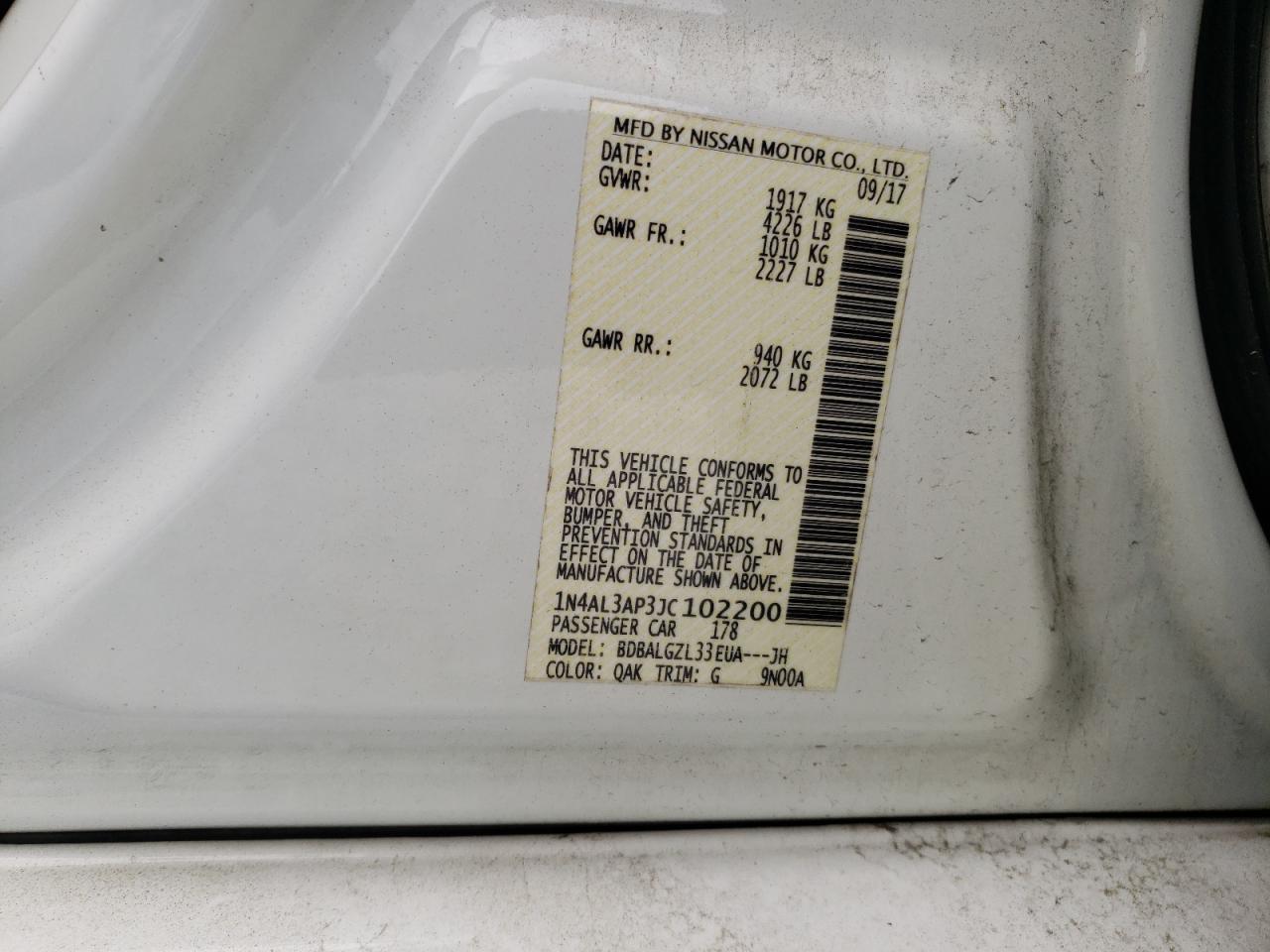 Photo 10 from auction – 2018 NISSAN ALTIMA 2.5 with VIN 1N4AL3AP3JC102200