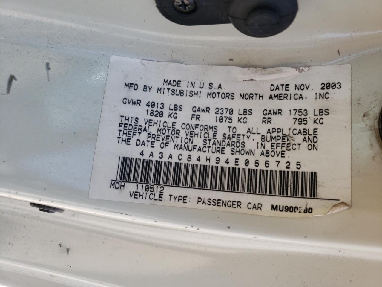 Photo 10 from auction – 2004 MITSUBISHI ECLIPSE GT with VIN 4A3AC84H94E066725