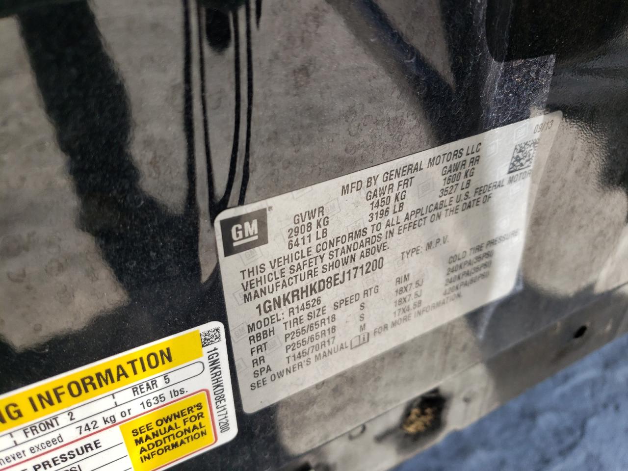 Photo 10 from auction – 2014 CHEVROLET TRAVERSE L with VIN 1GNKRHKD8EJ171200