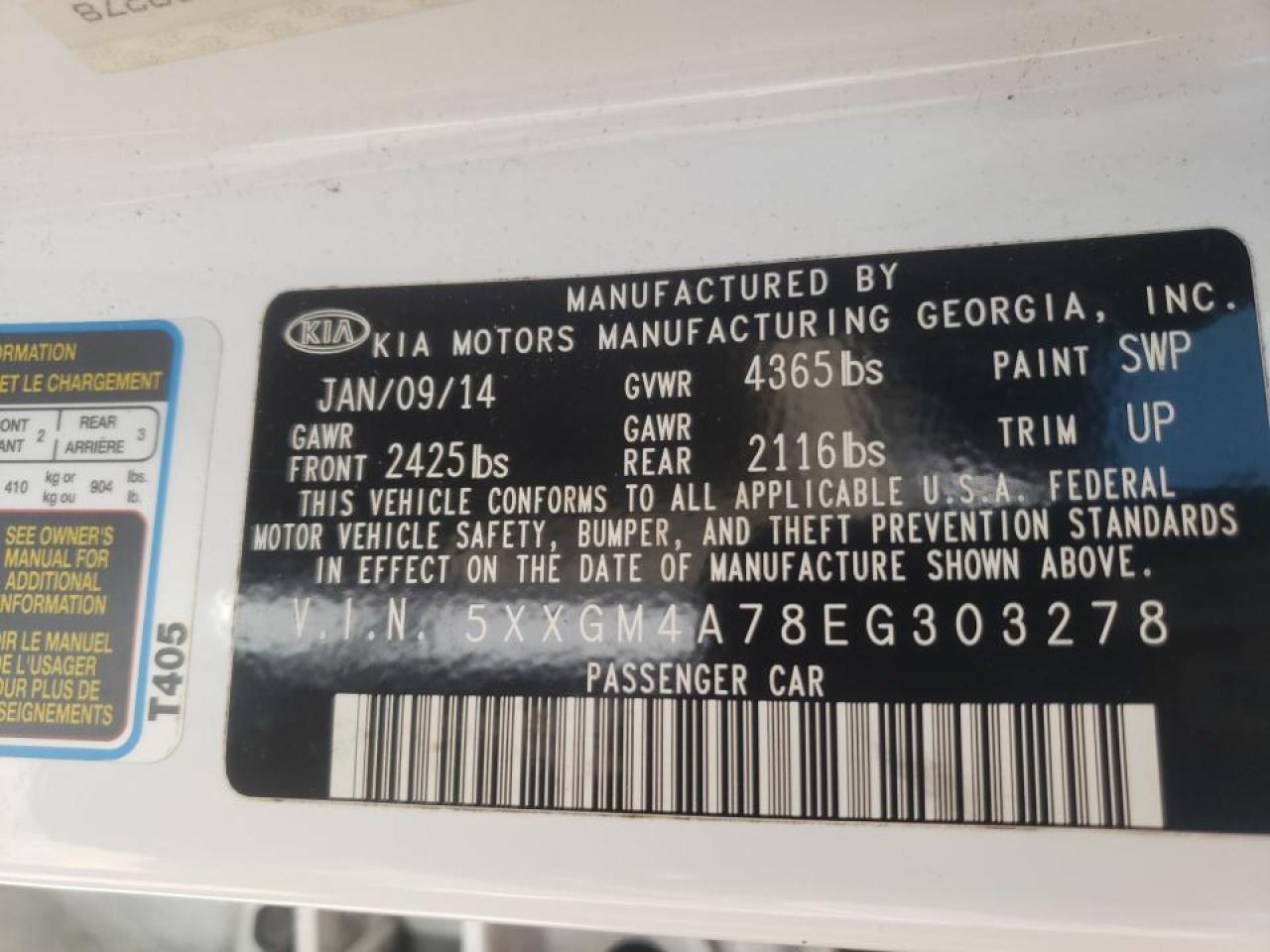 Photo 10 from auction – 2014 KIA OPTIMA LX with VIN 5XXGM4A78EG303278
