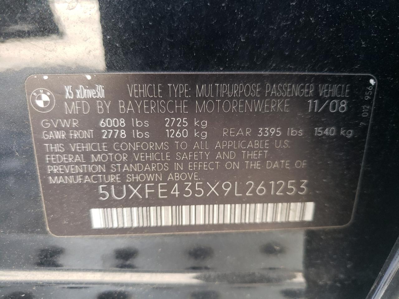 Photo 10 from auction – 2009 BMW X5 XDRIVE3 with VIN 5UXFE435X9L261253