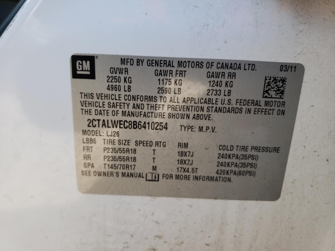 Photo 10 from auction – 2011 GMC TERRAIN SL with VIN 2CTALWEC8B6410254