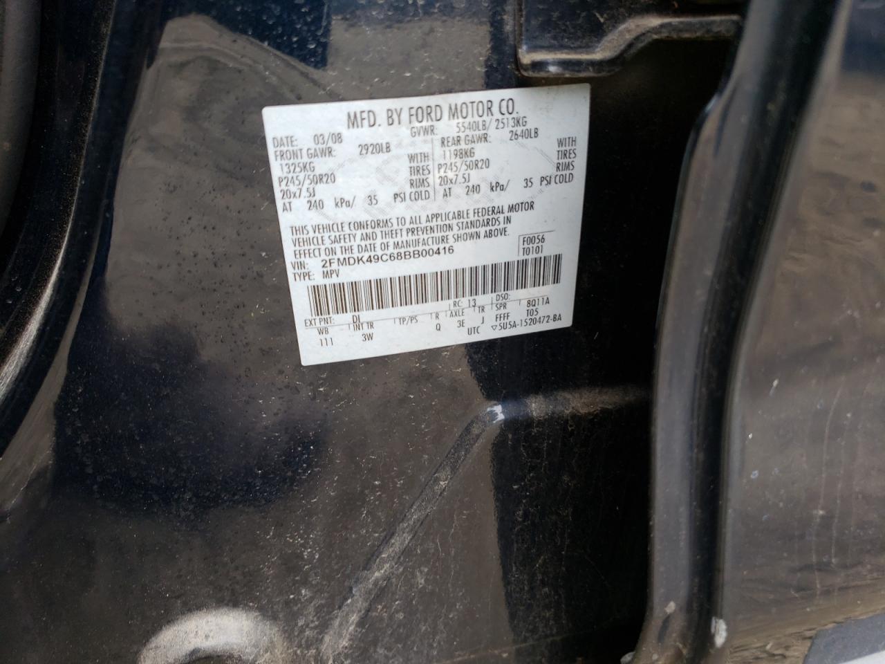 Photo 10 from auction – 2008 FORD EDGE LIMIT with VIN 2FMDK49C68BB00416