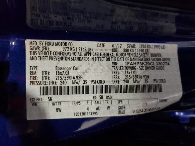 Photo 10 from auction – 2012 FORD FOCUS SE with VIN 1FAHP3K29CL330274