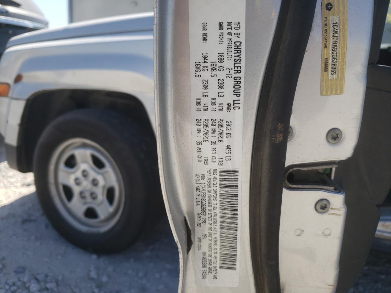 Photo 10 from auction – 2012 JEEP PATRIOT SP with VIN 1C4NJPBA8CD626068