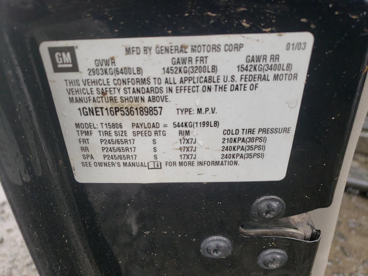 Photo 10 from auction – 2003 CHEVROLET TRAILBLAZE with VIN 1GNET16P536189857