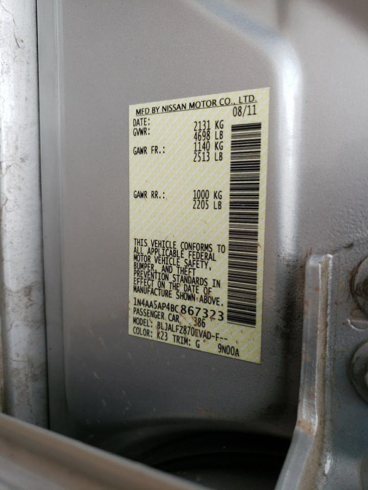 Photo 10 from auction – 2011 NISSAN MAXIMA S with VIN 1N4AA5AP4BC867323