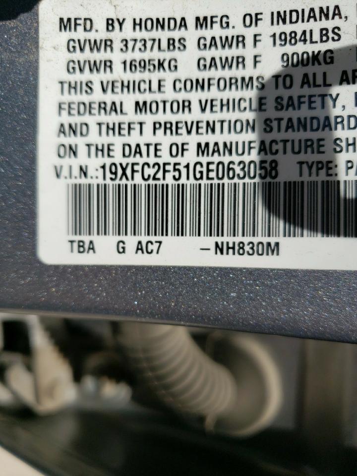 Photo 10 from auction – 2016 HONDA CIVIC LX with VIN 19XFC2F51GE063058