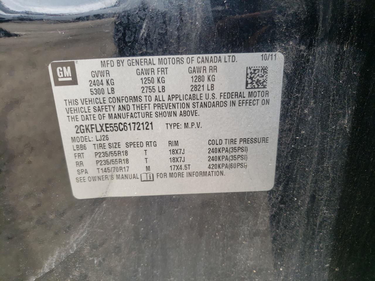 Photo 10 from auction – 2012 GMC TERRAIN SL with VIN 2GKFLXE55C6172121