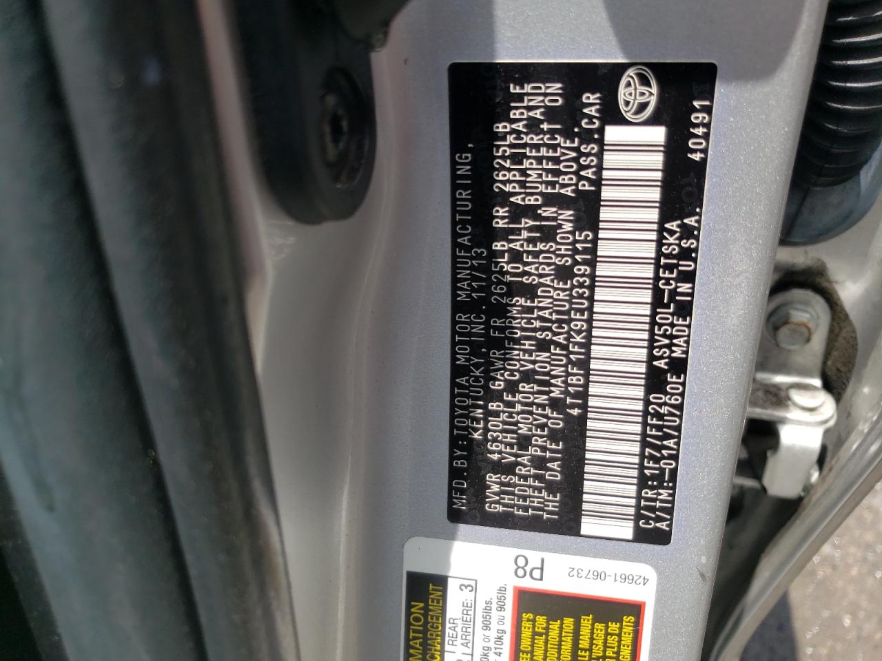 Photo 10 from auction – 2014 TOYOTA CAMRY L with VIN 4T1BF1FK9EU339115