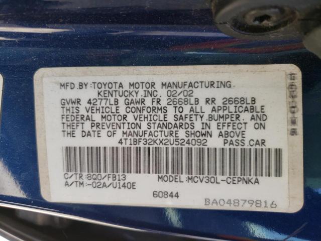 Photo 10 from auction – 2002 TOYOTA CAMRY LE with VIN 4T1BF32KX2U524092