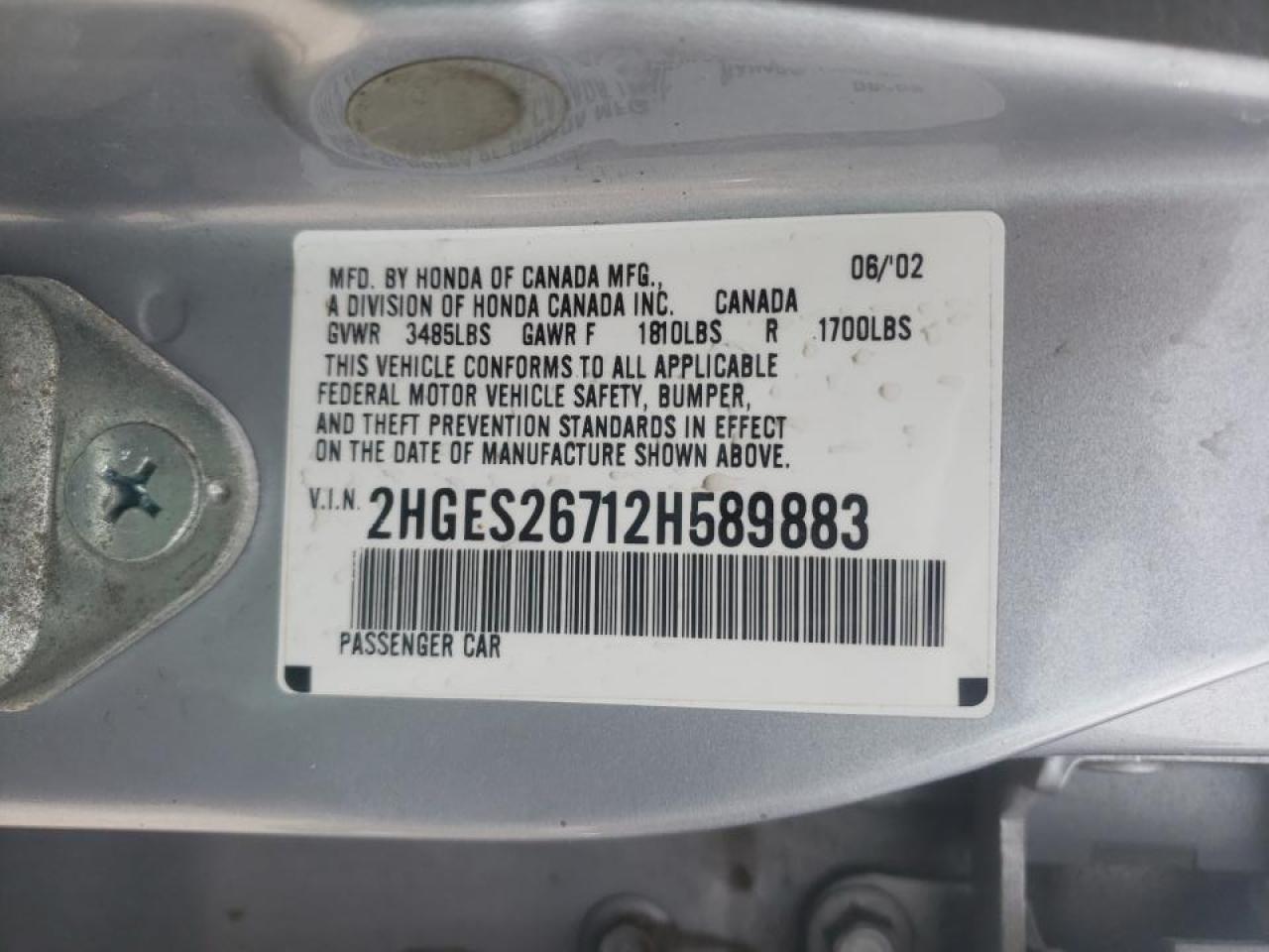 Photo 10 from auction – 2002 HONDA CIVIC EX with VIN 2HGES26712H589883
