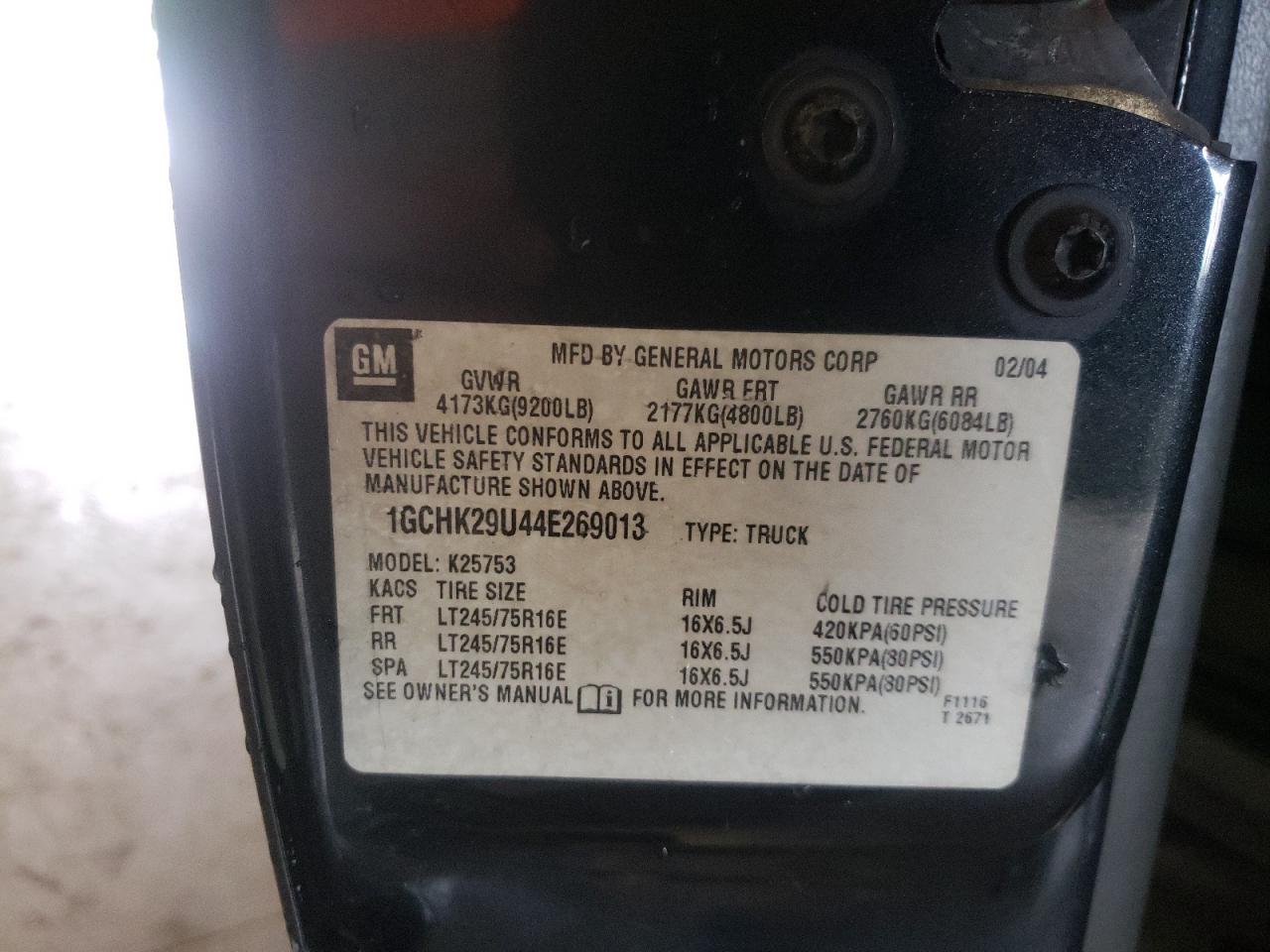 Photo 10 from auction – 2004 CHEVROLET SILVERADO with VIN 1GCHK29U44E269013