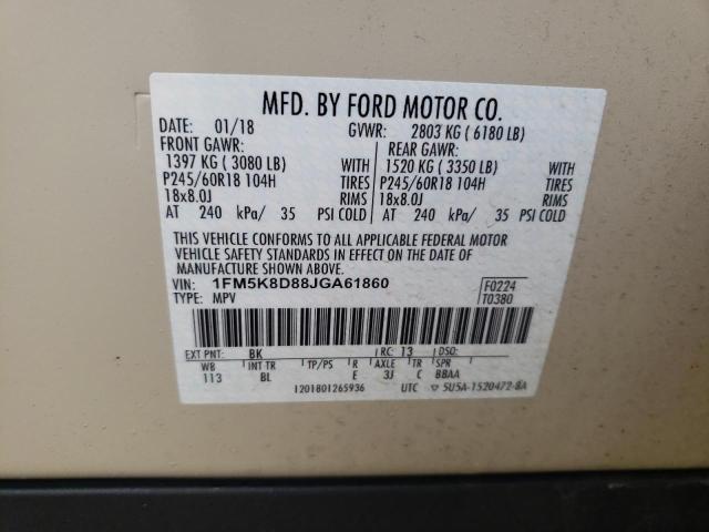 Foto 10 de la subasta – 2018 FORD EXPLORER X con VIN 1FM5K8D88JGA61860