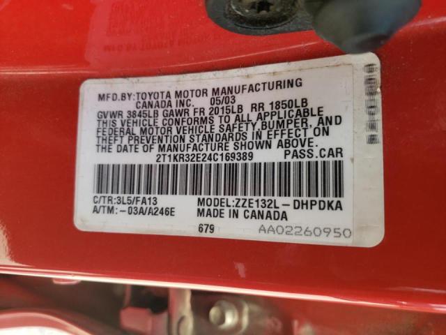 Photo 10 from auction – 2004 TOYOTA COROLLA MA with VIN 2T1KR32E24C169389
