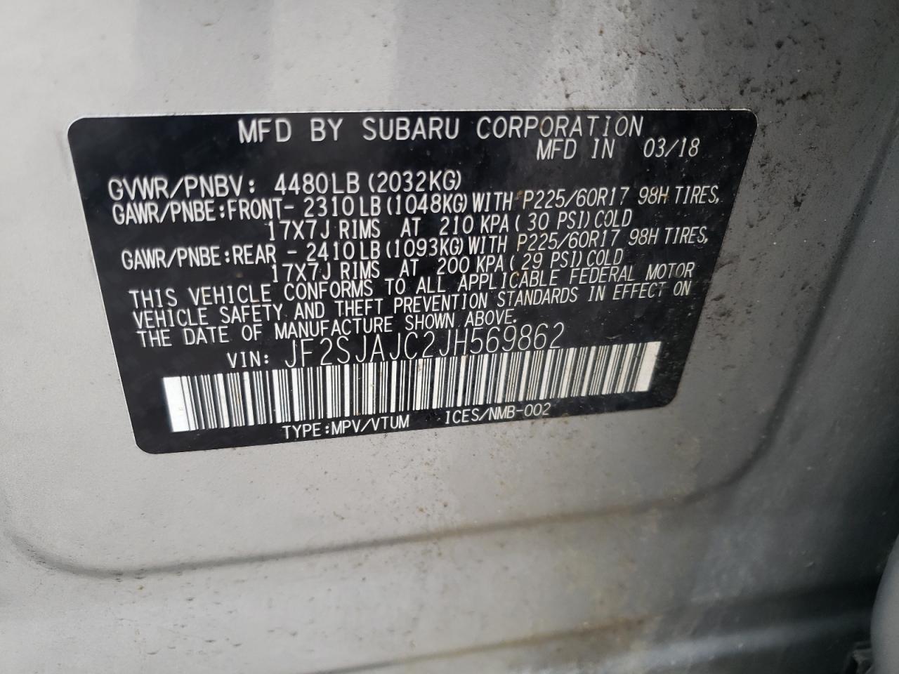 Photo 20 from auction – 2018 SUBARU FORESTER 2 with VIN JF2SJAJC2JH569862