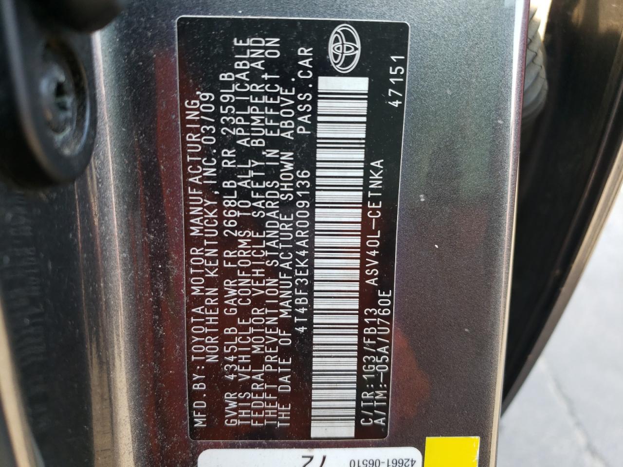 Photo 10 from auction – 2010 TOYOTA CAMRY BASE with VIN 4T4BF3EK4AR009136