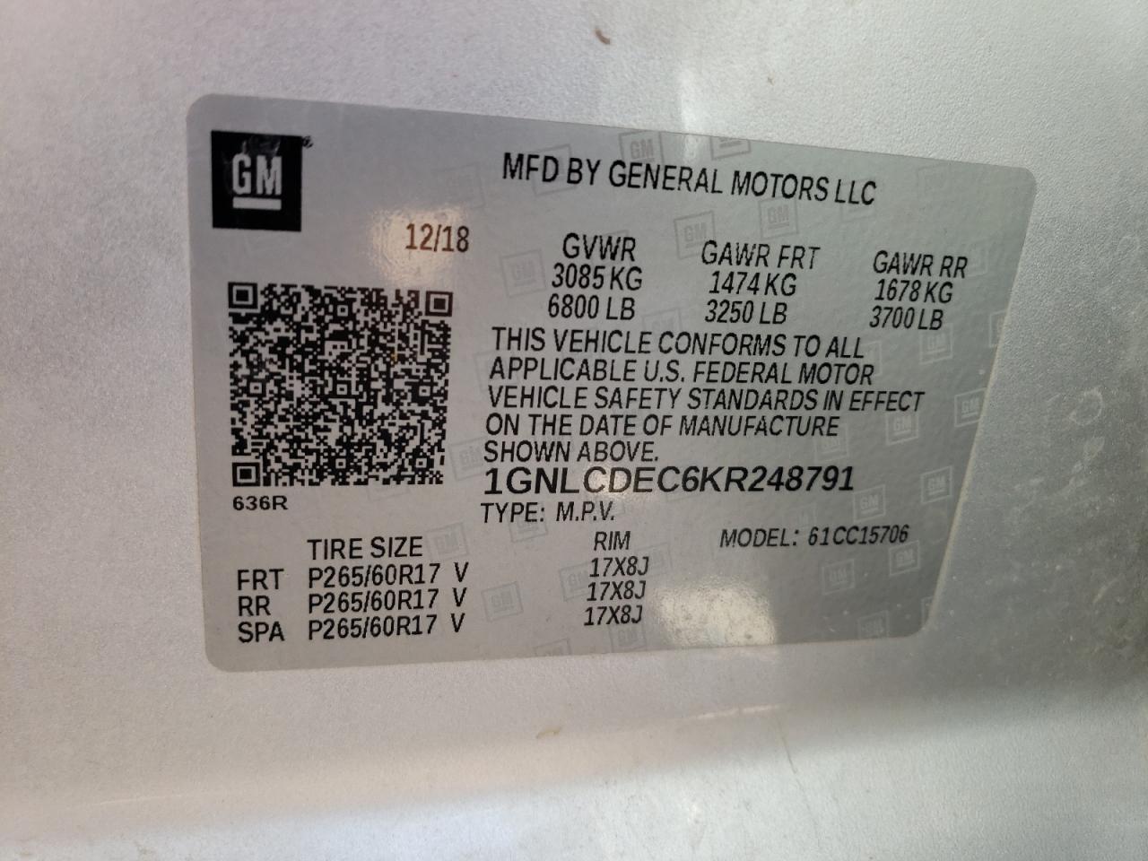 Photo 10 from auction – 2019 CHEVROLET TAHOE POLI with VIN 1GNLCDEC6KR248791