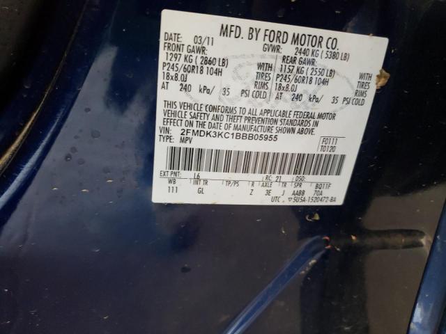 FORD EDGE LIMIT 2011 with VIN 2FMDK3KC1BBB05955 - Photo from auction