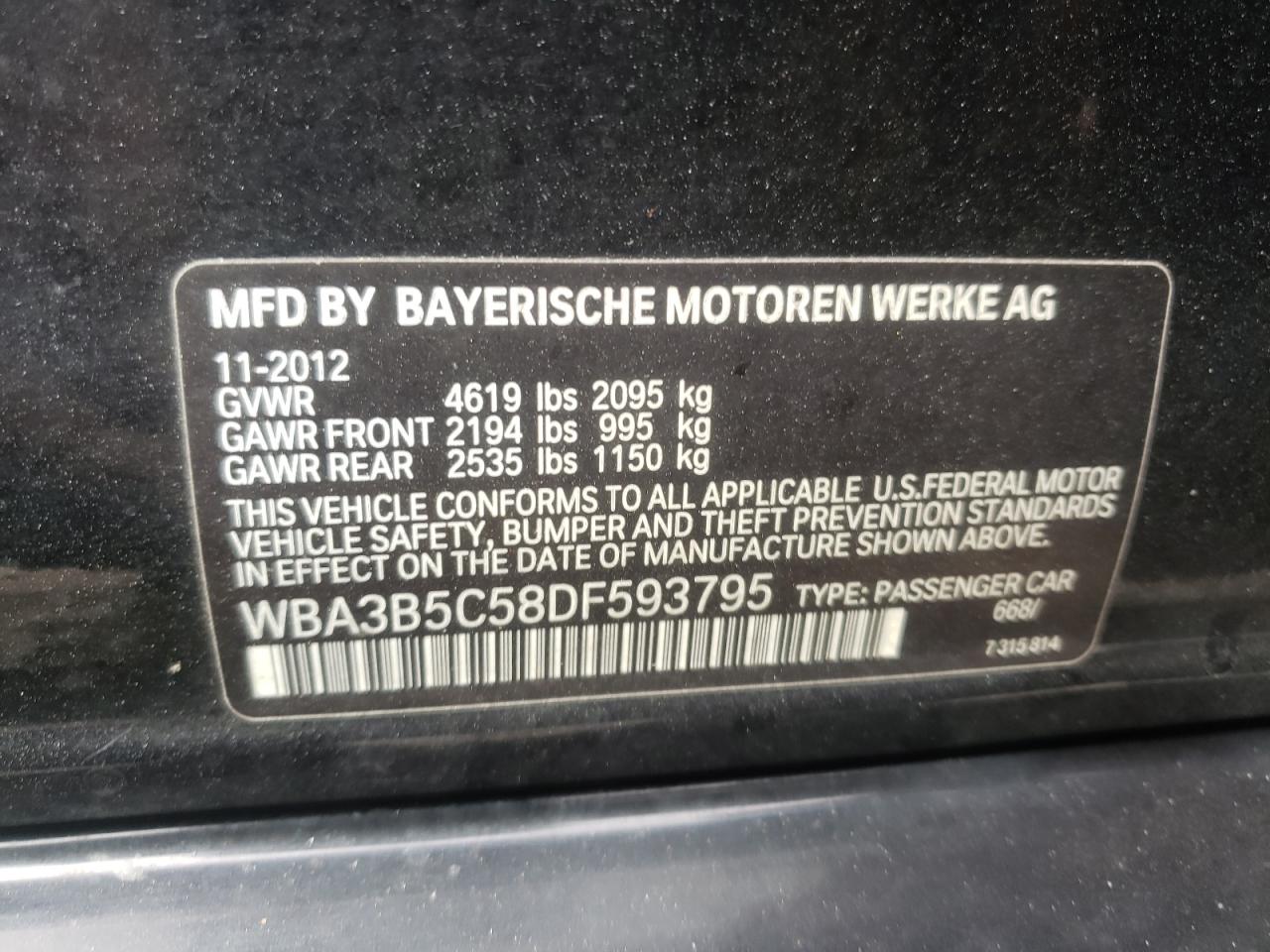 Photo 10 from auction – 2013 BMW 328 XI SUL with VIN WBA3B5C58DF593795